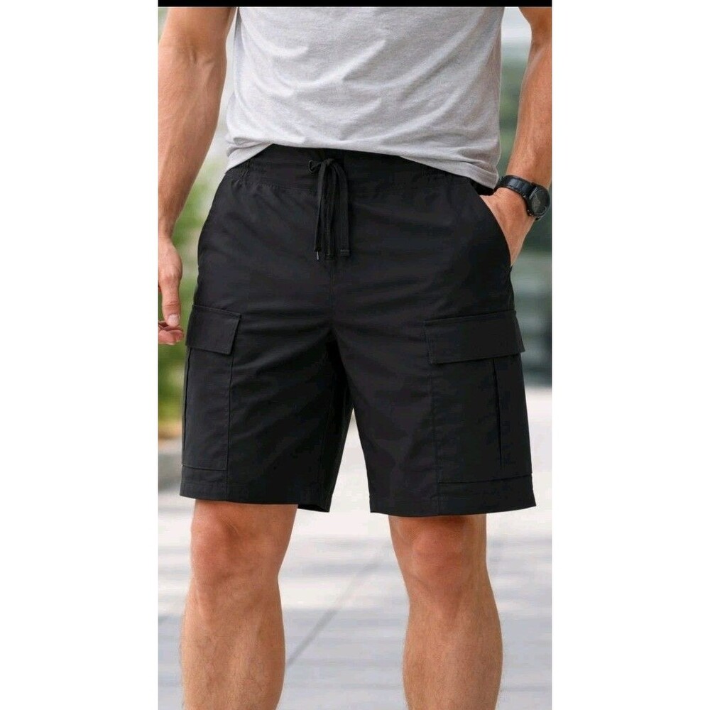 Baleaf Men's Hiking Shorts Size M Nylon Black Pockets Pull string UPF 50+ NEW
